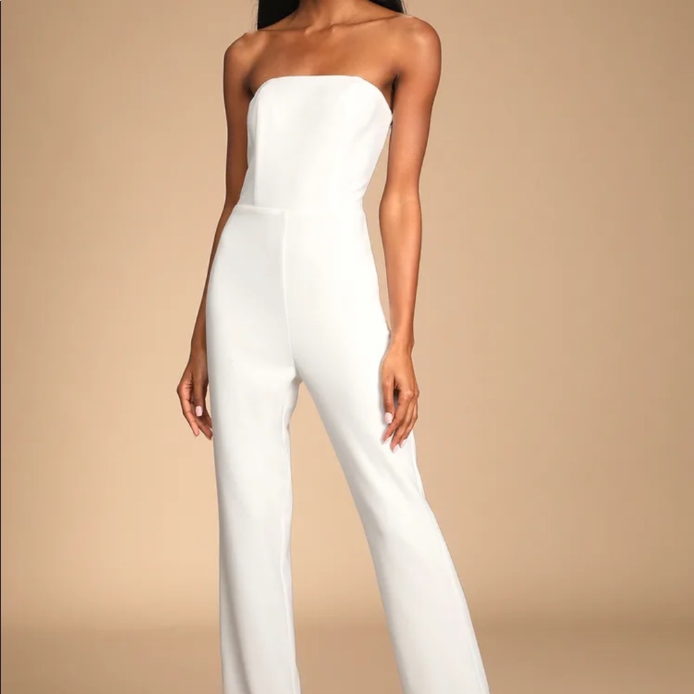 Lulus Special Evening White Strapless Cutout Straight Leg Jumpsuit